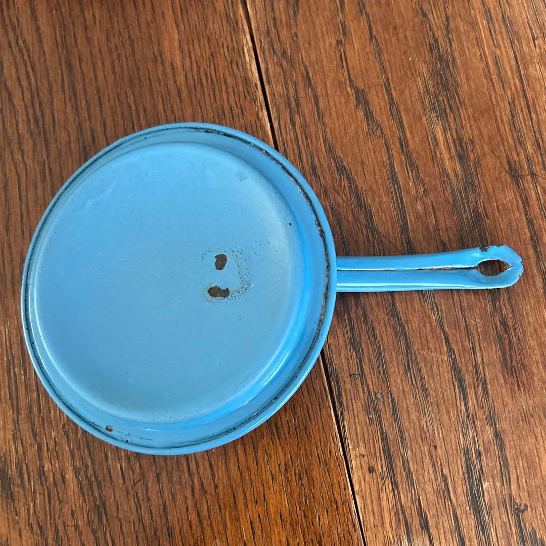 フランスアンティーク ホーロー ミルクパン ソースパン 片手鍋 蓋付 3