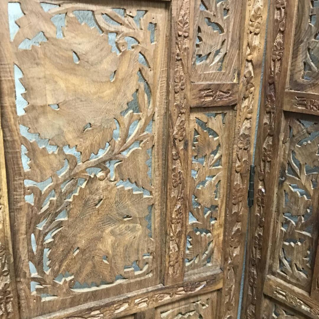 アジアン家具 4連パーテーション 透かし彫り 衝立 間仕切り 彫刻