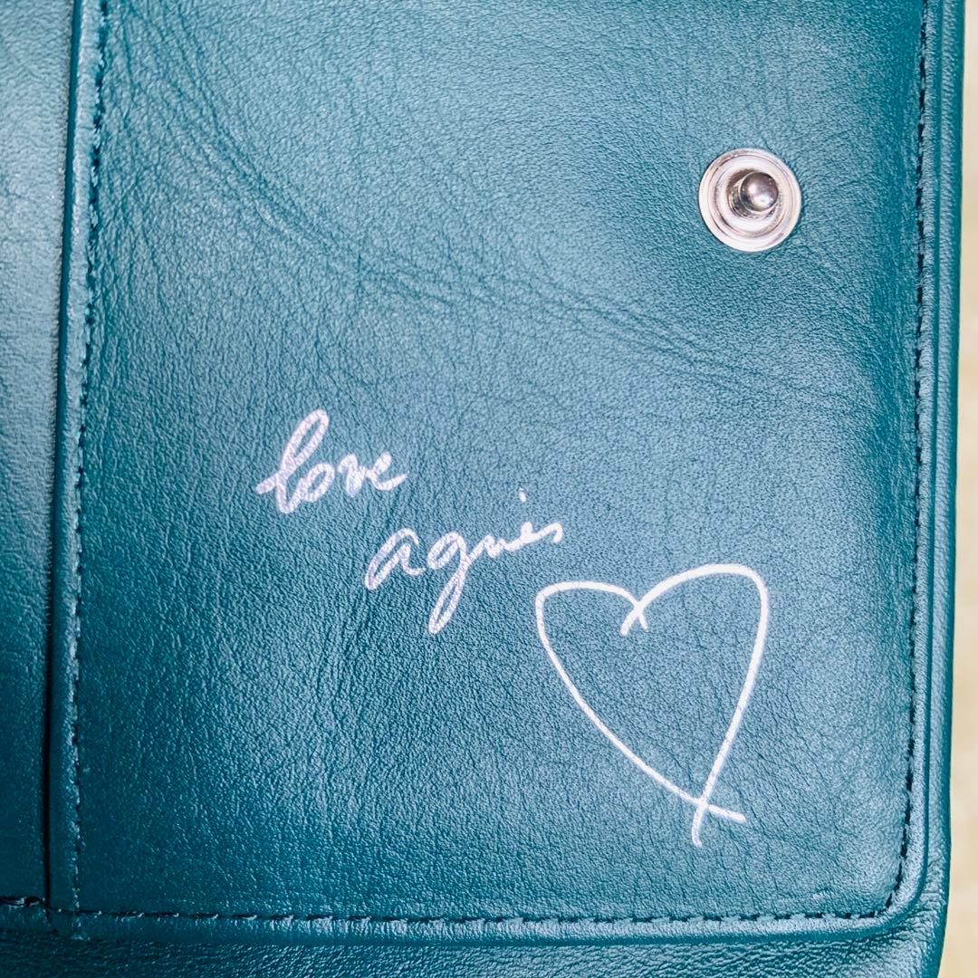 希少】agnes b. アニエスベー 折り財布 がま口 緑 ブランドロゴ