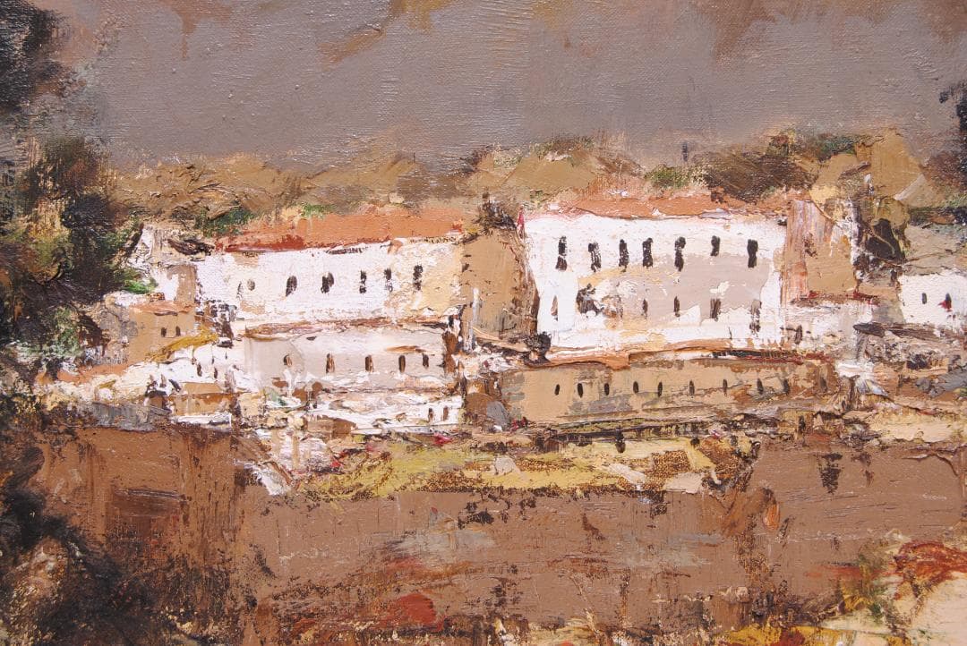 友成晴雄 F10 肉筆 風景画 「 野中の家 」 油絵 油彩画