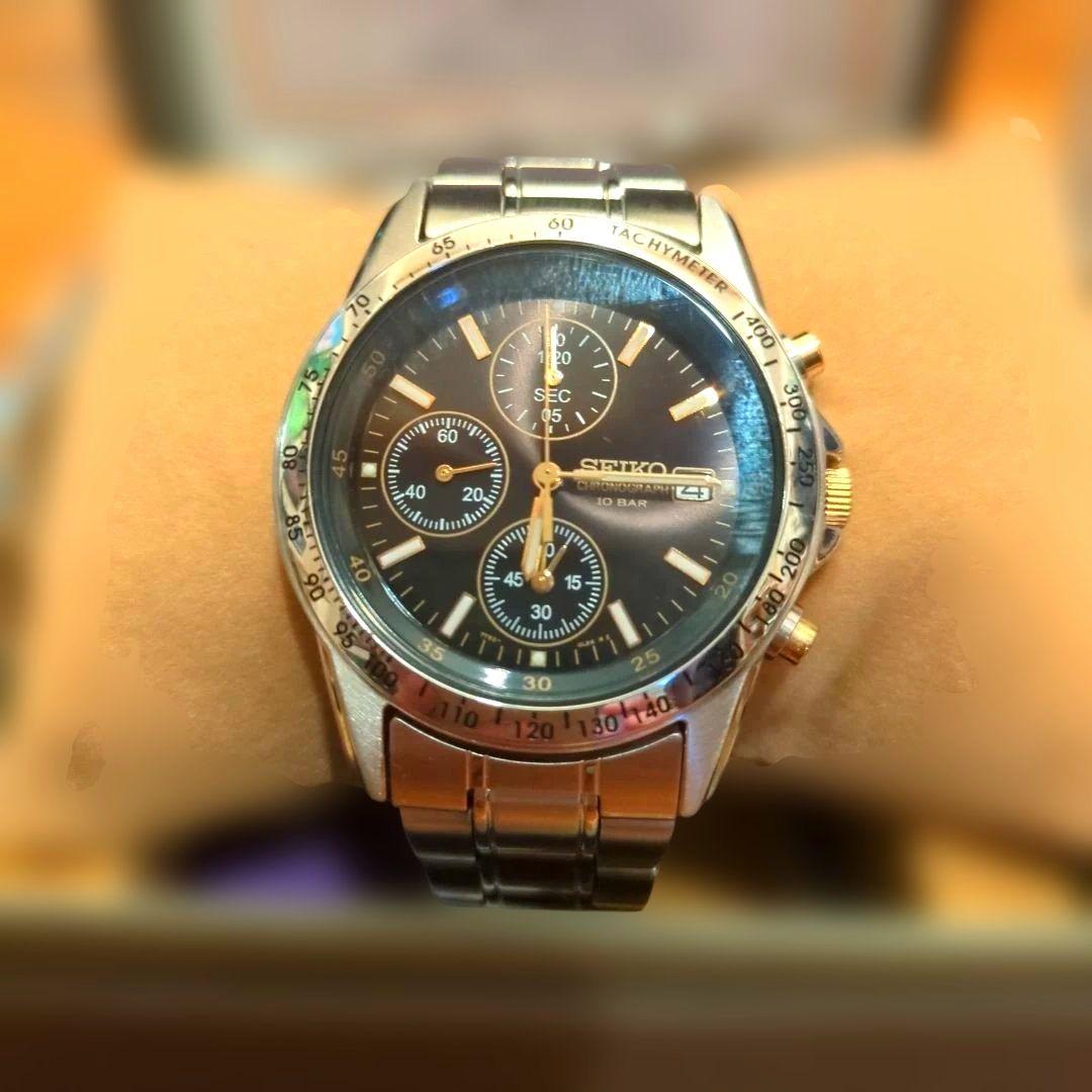 稼働良好！新品交換ベルト付き SEIKO クォーツ腕時計 クロノグラフ