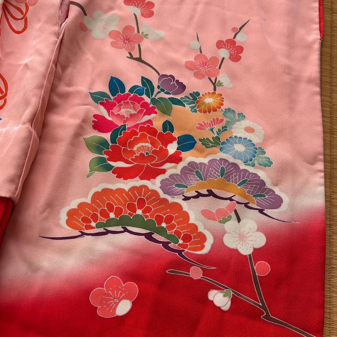 七五三 3歳 被布 着物 絹 三歳 赤 ピンク 753 子供着物 パステルカラー