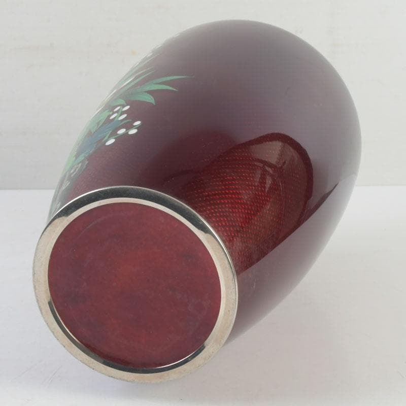 七宝焼　赤透釉　四君子文　花瓶　高さ約31㎝　V　9737A