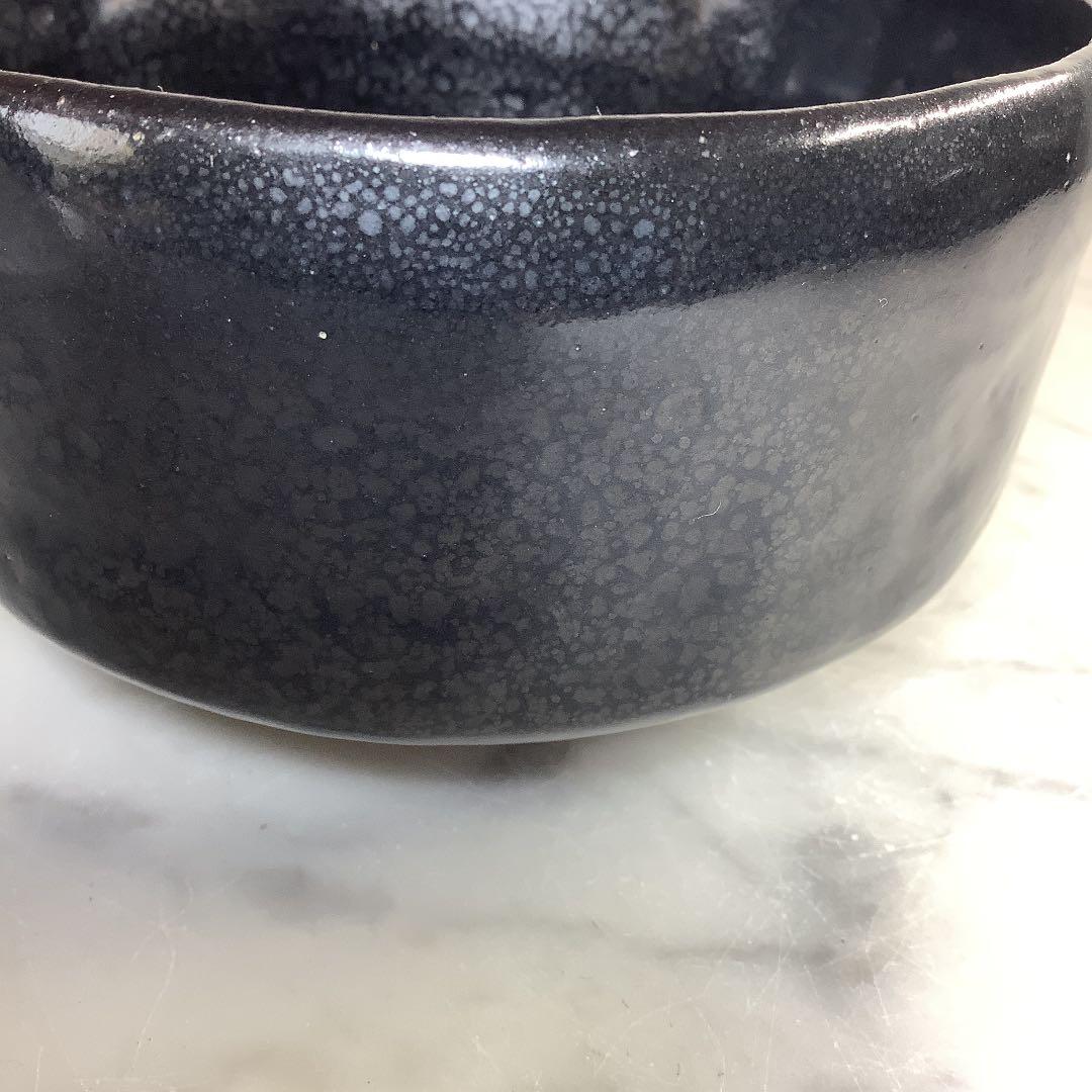 笹川焼　銀油滴　茶碗　折谷隆一作　共箱　共布