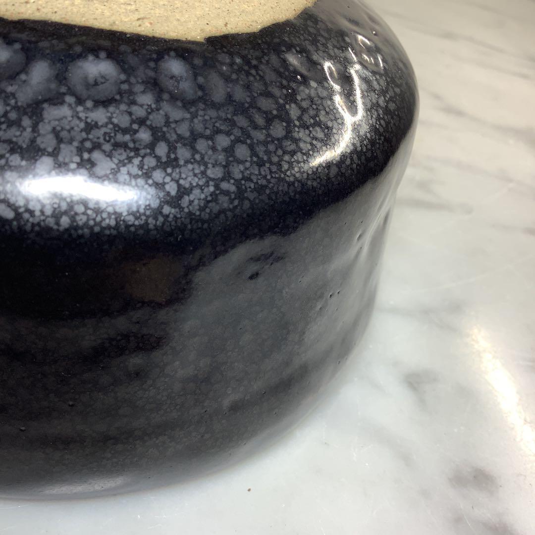 笹川焼　銀油滴　茶碗　折谷隆一作　共箱　共布