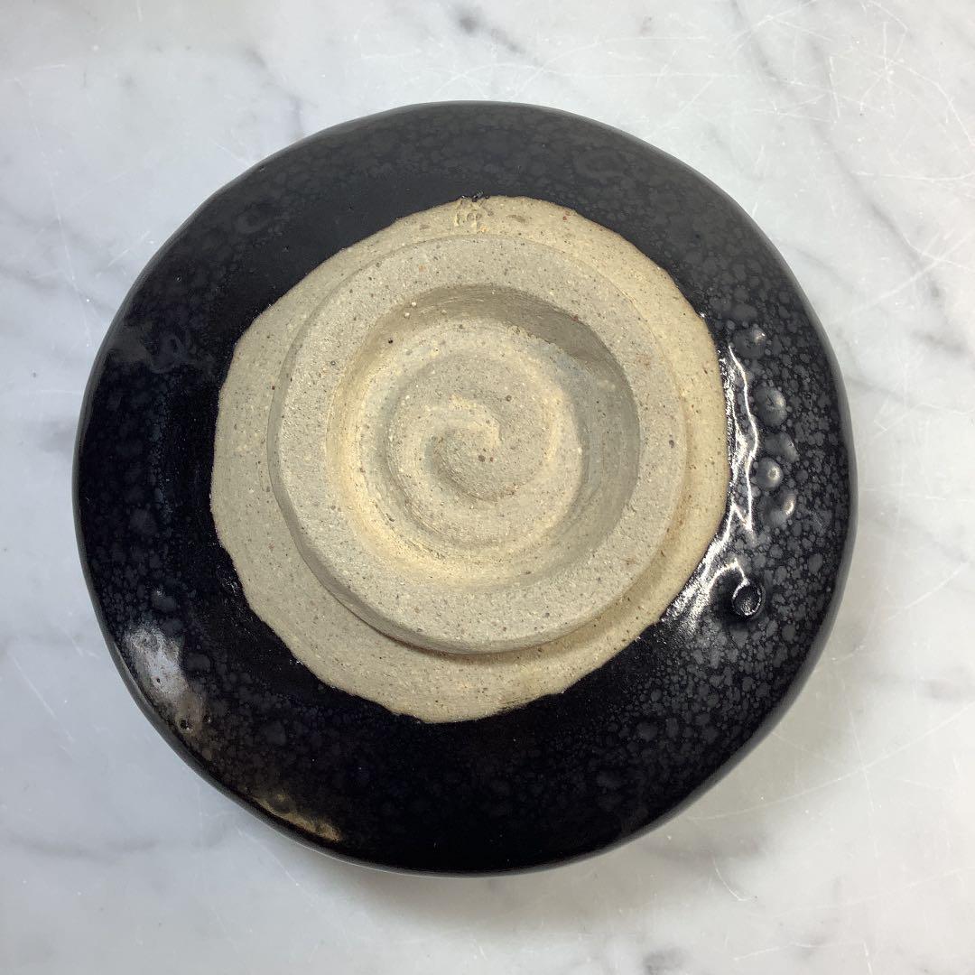 笹川焼　銀油滴　茶碗　折谷隆一作　共箱　共布