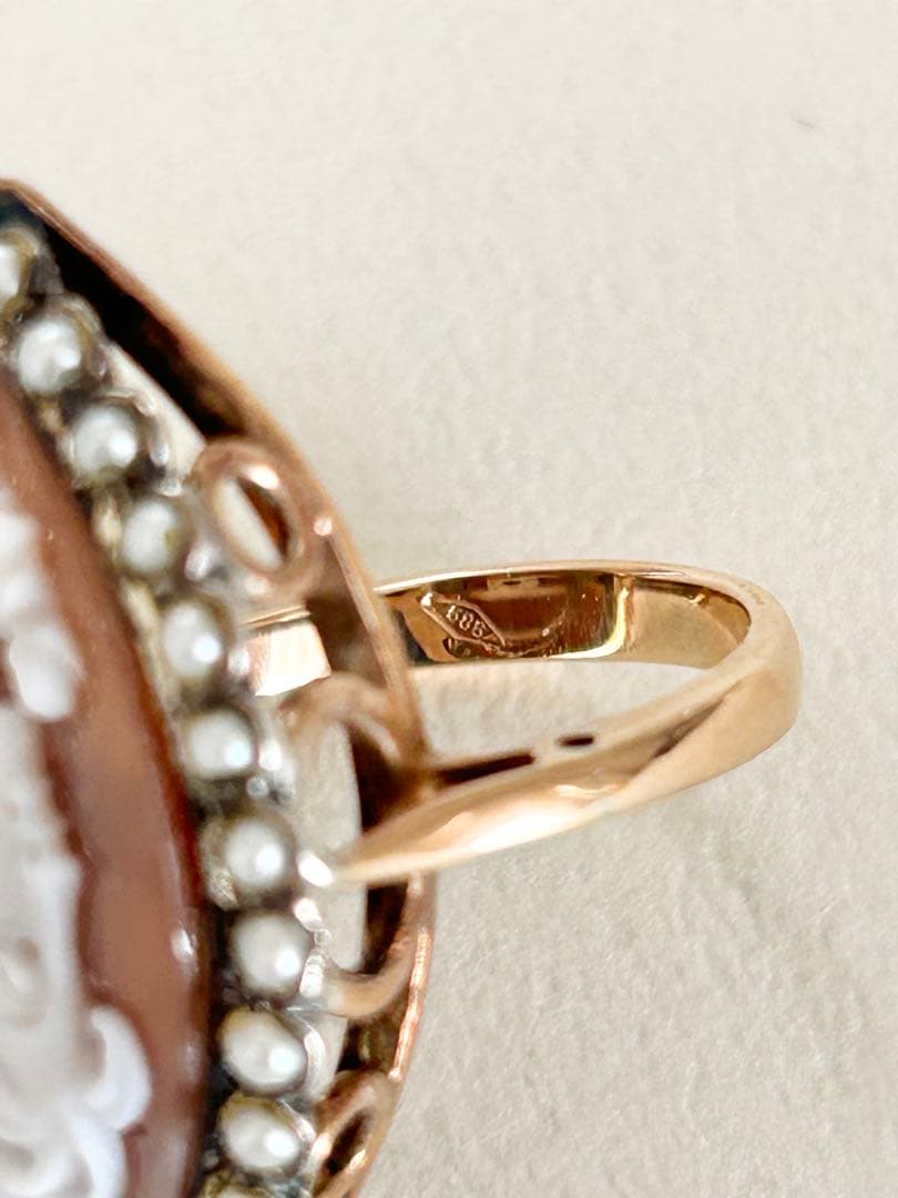 ⭐︎週末びっくりお値下げ⭐︎イタリア製カメオ　ハッピー女神横顔リング（K14）