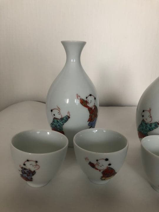 酒器揃 奥川俊右衛門 白磁 色絵 唐子