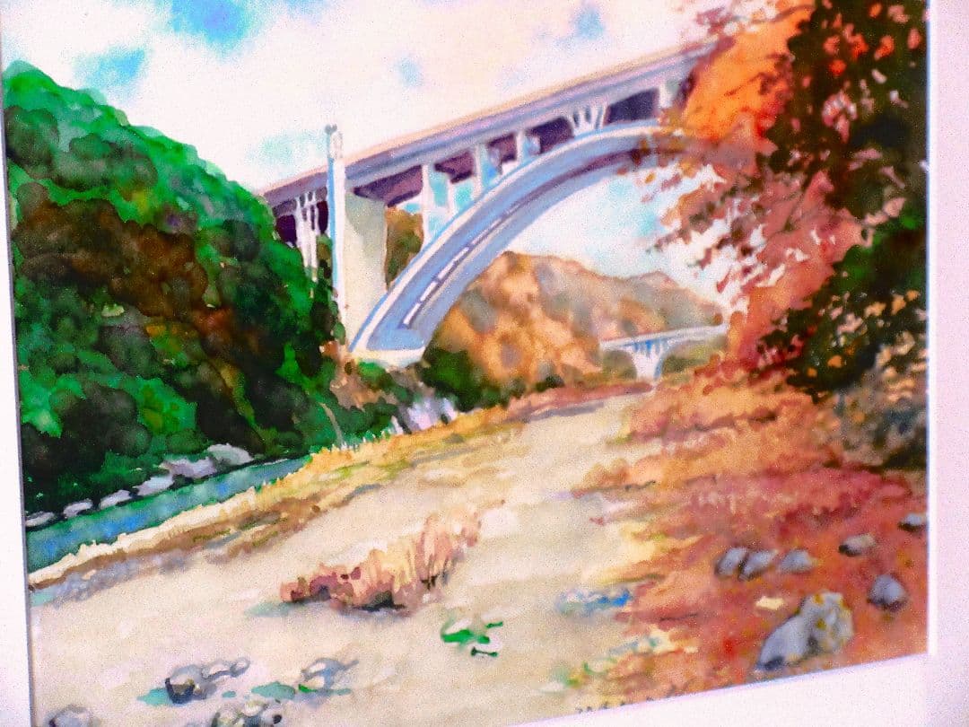 秋の風景 水彩画 フレーム付き 原画 F6サイズ