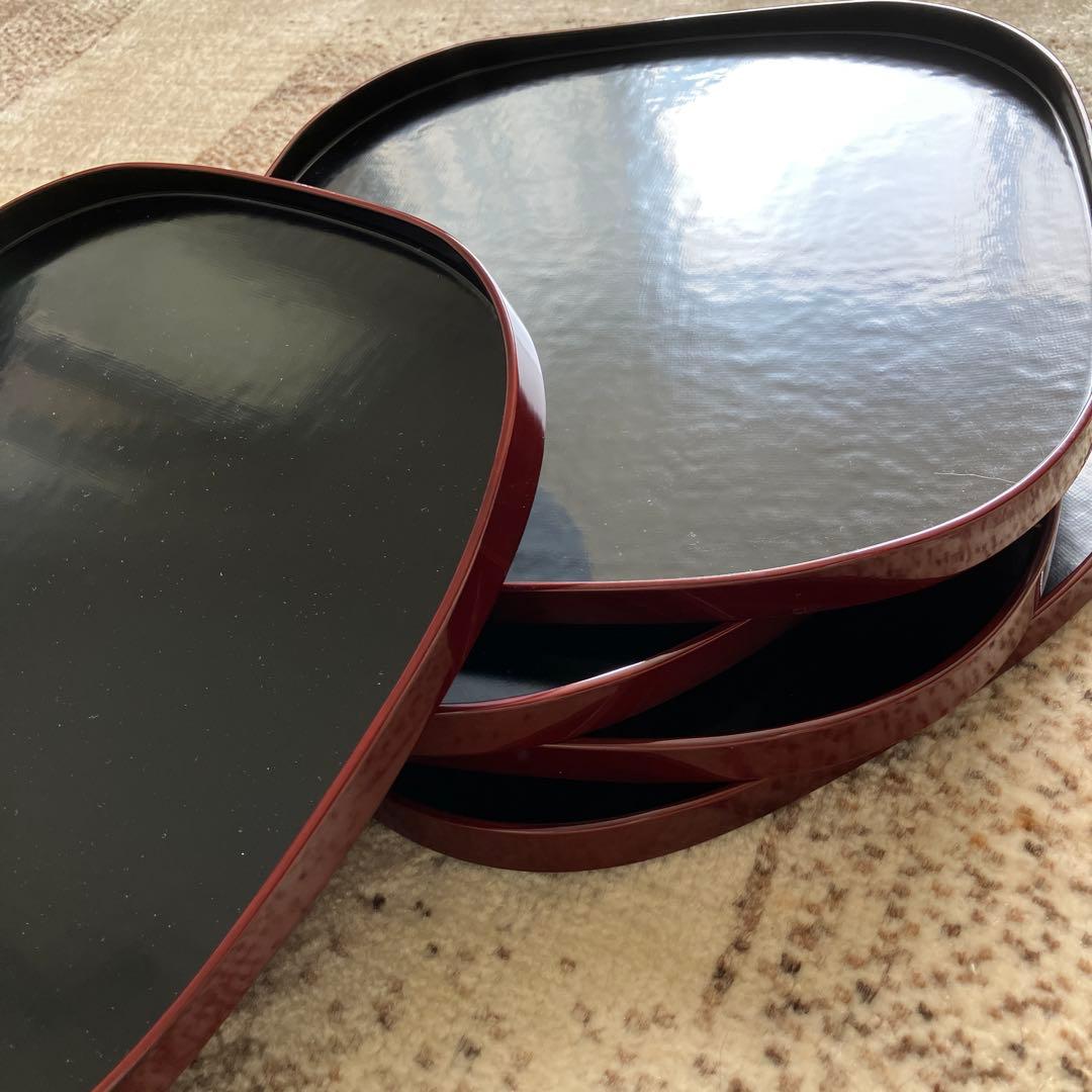 漆器のアソベ 尺2サイズ 卓上膳×5客】天然木製 クツワ型 布目