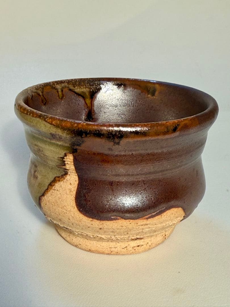 河本五郎 灰釉ぐい呑 共箱、共布、栞