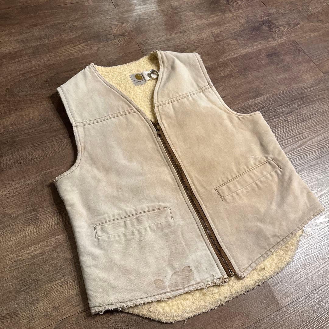 90s USA製 カーハート ダックベスト 雰囲気抜群 アイボリー ベージュ