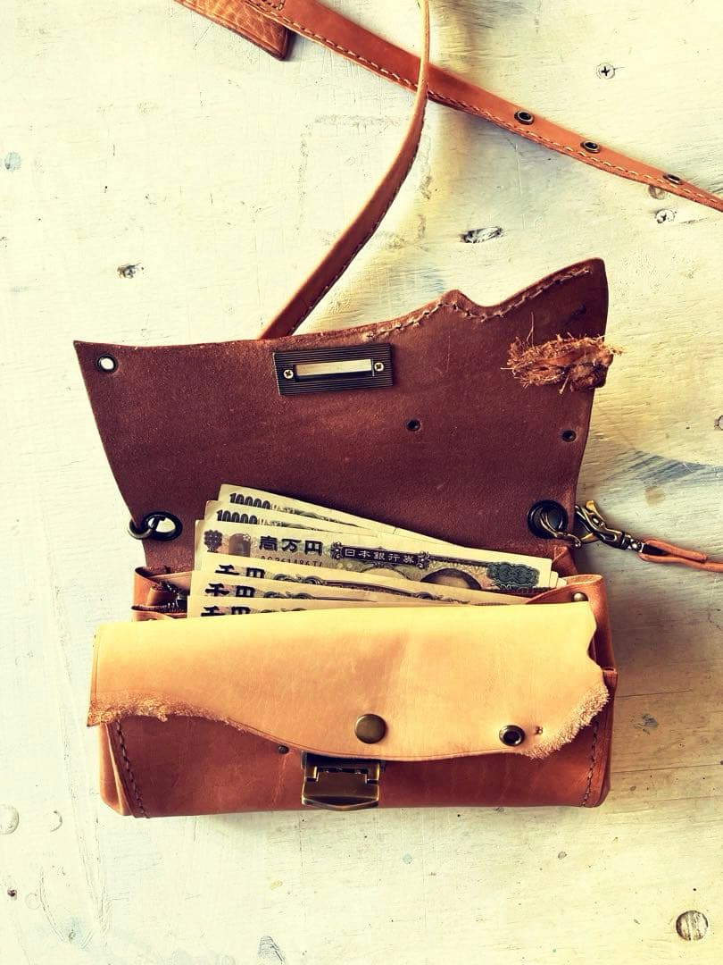 このうえなくナチュラルleather長財布ショルダーアコーディオンポーチ