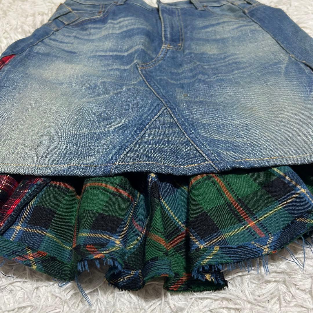 ジュンヤワタナベコムデギャルソン クロコ ドッキング デニムスカート チェック