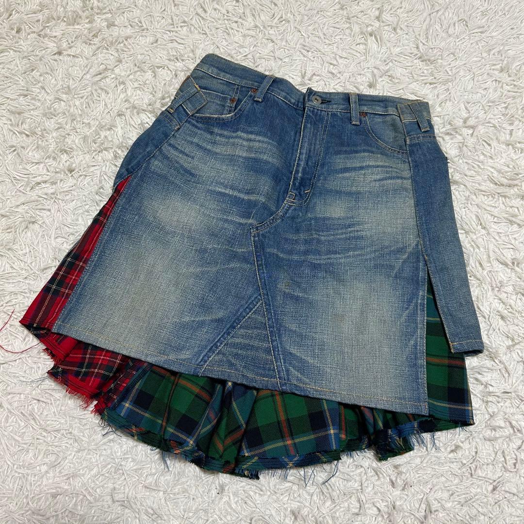 ジュンヤワタナベコムデギャルソン クロコ ドッキング デニムスカート チェック