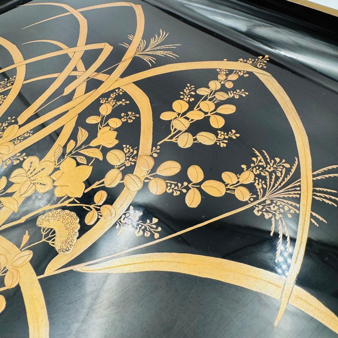 長野横笛 黒箪花蒔絵香盆 膳 卓】漆芸 木箱 伝統工芸