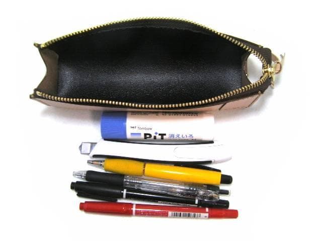 栃木レザー 本革 ペンケース 大容量 定規入る 生成り ヌメ革 名入れ