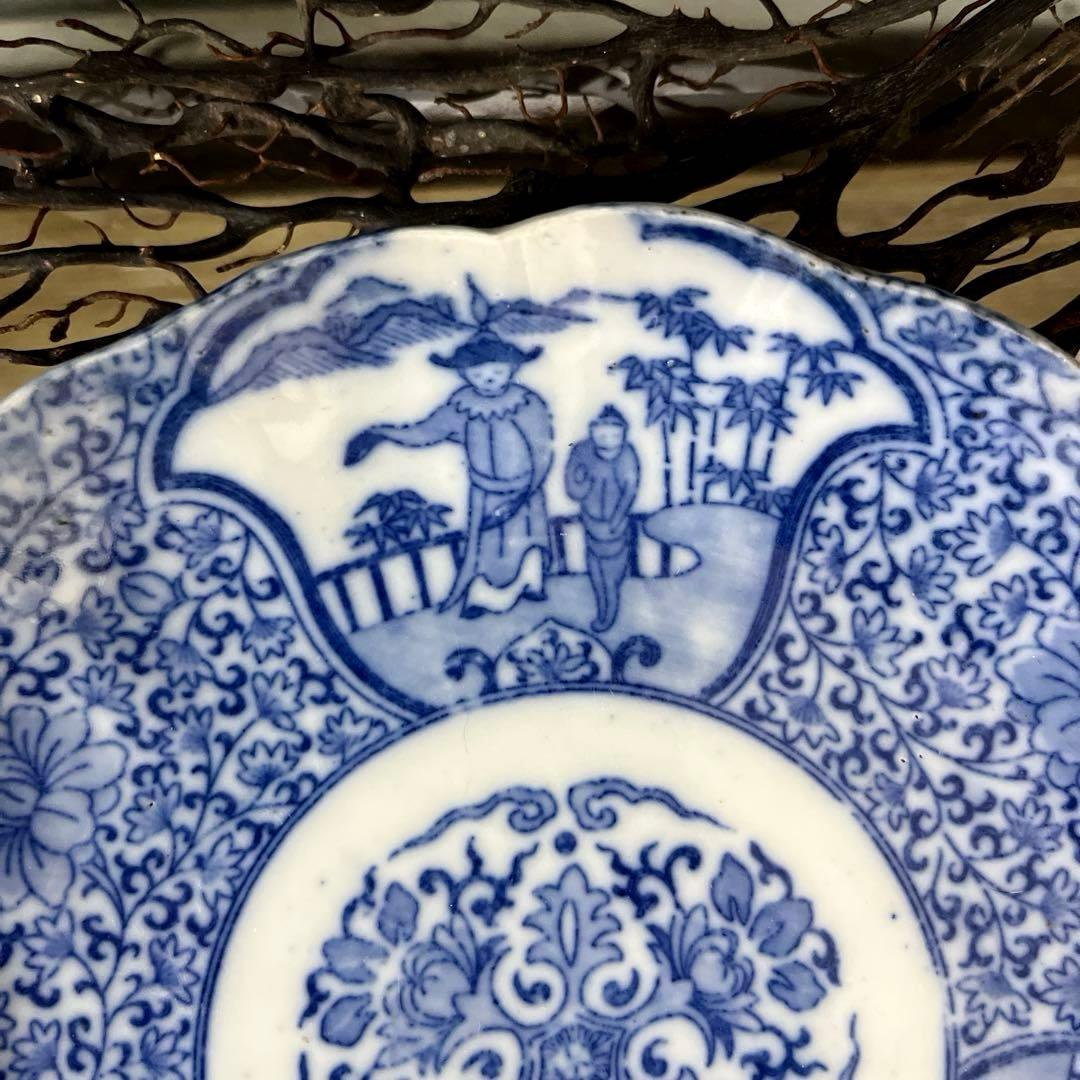 骨董 古伊万里 図変わり印判 ダッタン人 韃靼人 花唐草 7寸皿 1