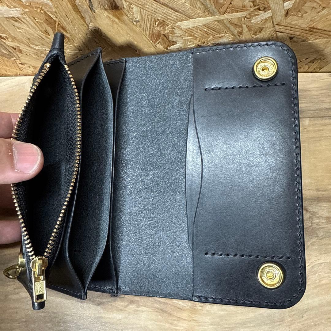 150 カスタム ミドル トラッカーウォレット 姫路レザー オイルヌメ 真鍮 黒