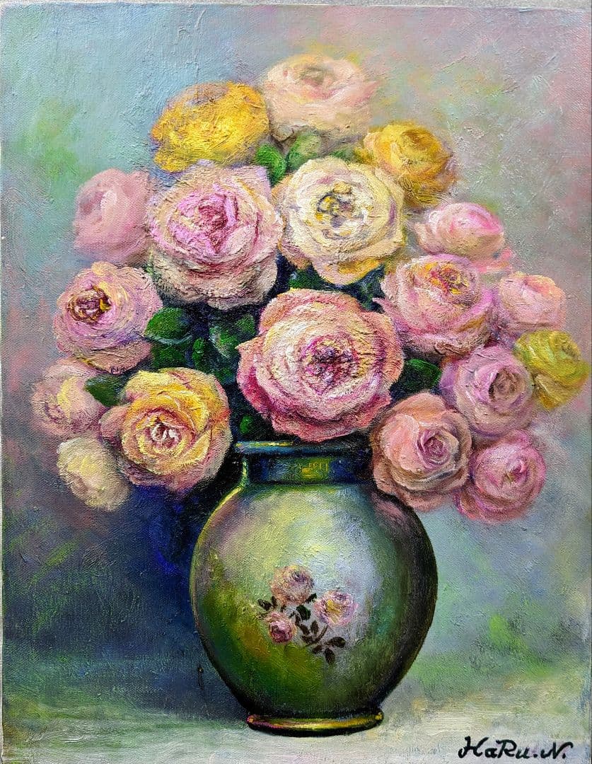 画家haru☆油彩画F6号☆薔薇☆真作、原画、一点物。