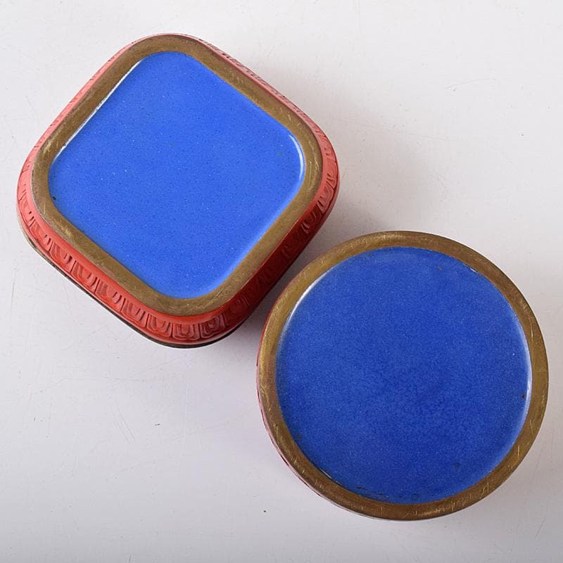 中国　剔紅　堆朱　内七宝　花文　香合　2点まとめて　D　R8207