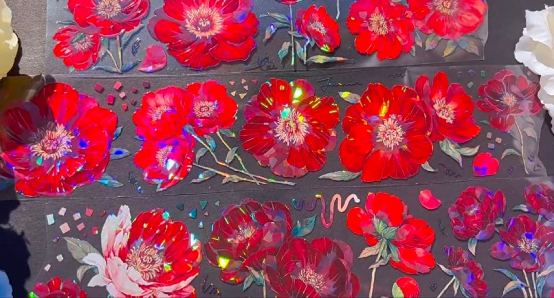 海外マスキングテープ巻売り 綺麗緋夢 フラワー花 贝壳光petテープ