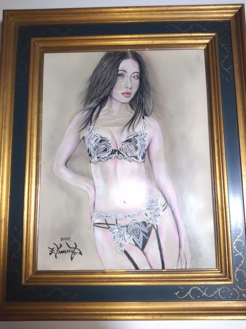 裸婦、美人画絵画6F しなりS山本英二、肉筆、真作、高級額縁、高塚省吾、森本草介