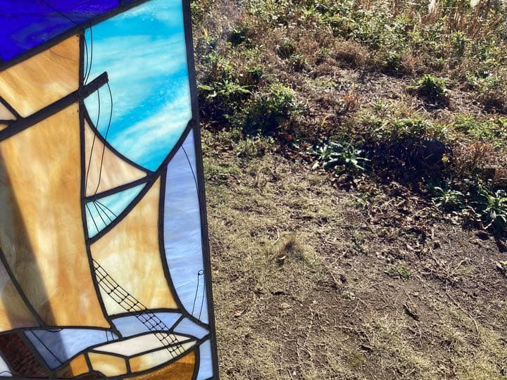 大きめのステンドグラスパネル ヨット