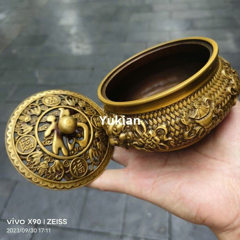 銅器 獅頭炉 五福臨門八宝薫香炉 香道具 装飾品 工芸品 美術品