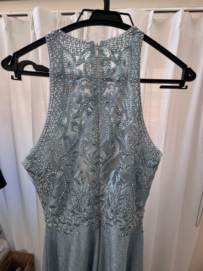 ロングドレス　水色/ビーズ、ストーン刺繍（キャバ/クラブ）