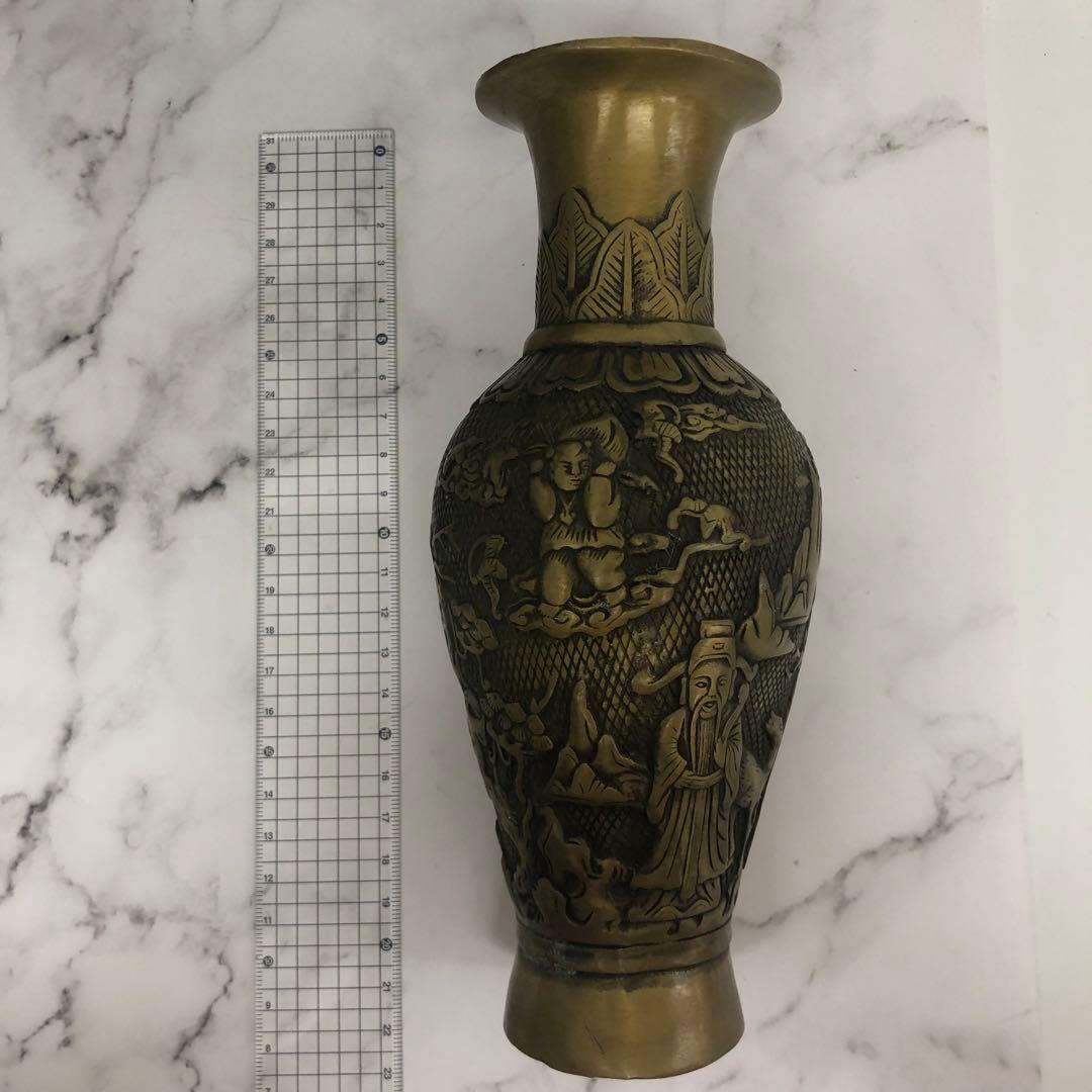 中国美術 骨董品 古美術 古玩 彫刻風景のブロンズ花瓶　中国 骨董品 大型