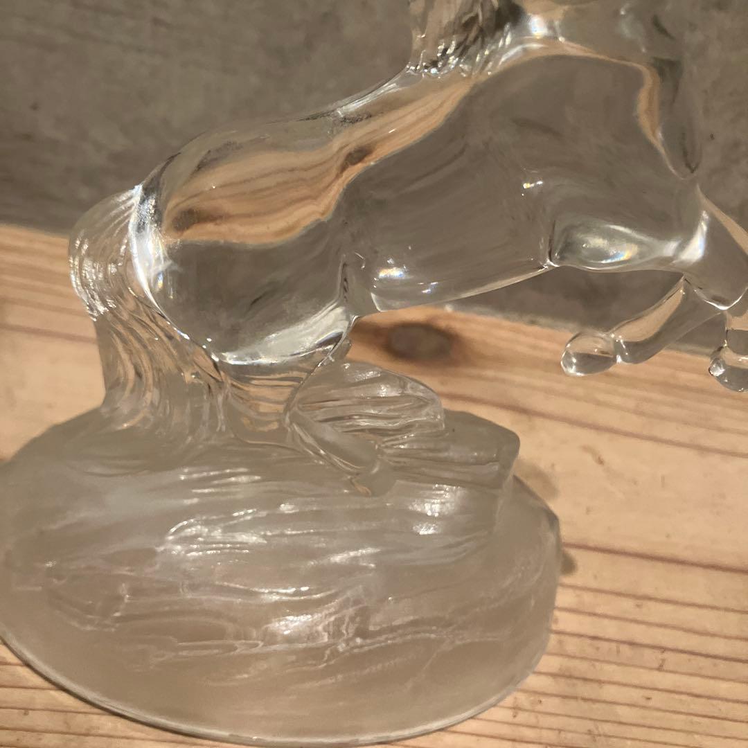 美品 ヴィンテージ ガラス 馬 りんご 置物 オブジェ ずっしり クリスタル