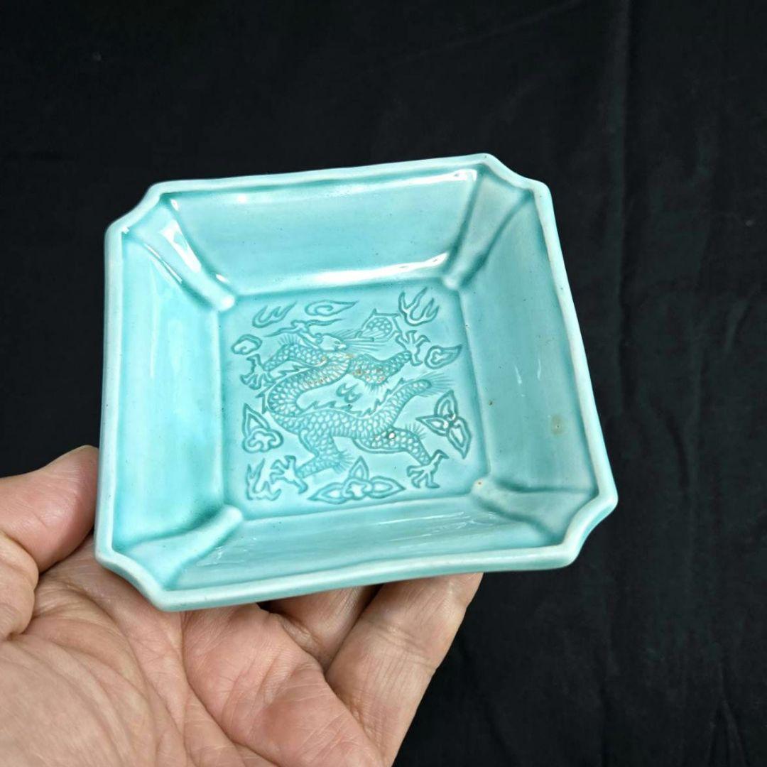 M-1256 珉平焼角切り皿色違い3客 江戸後期