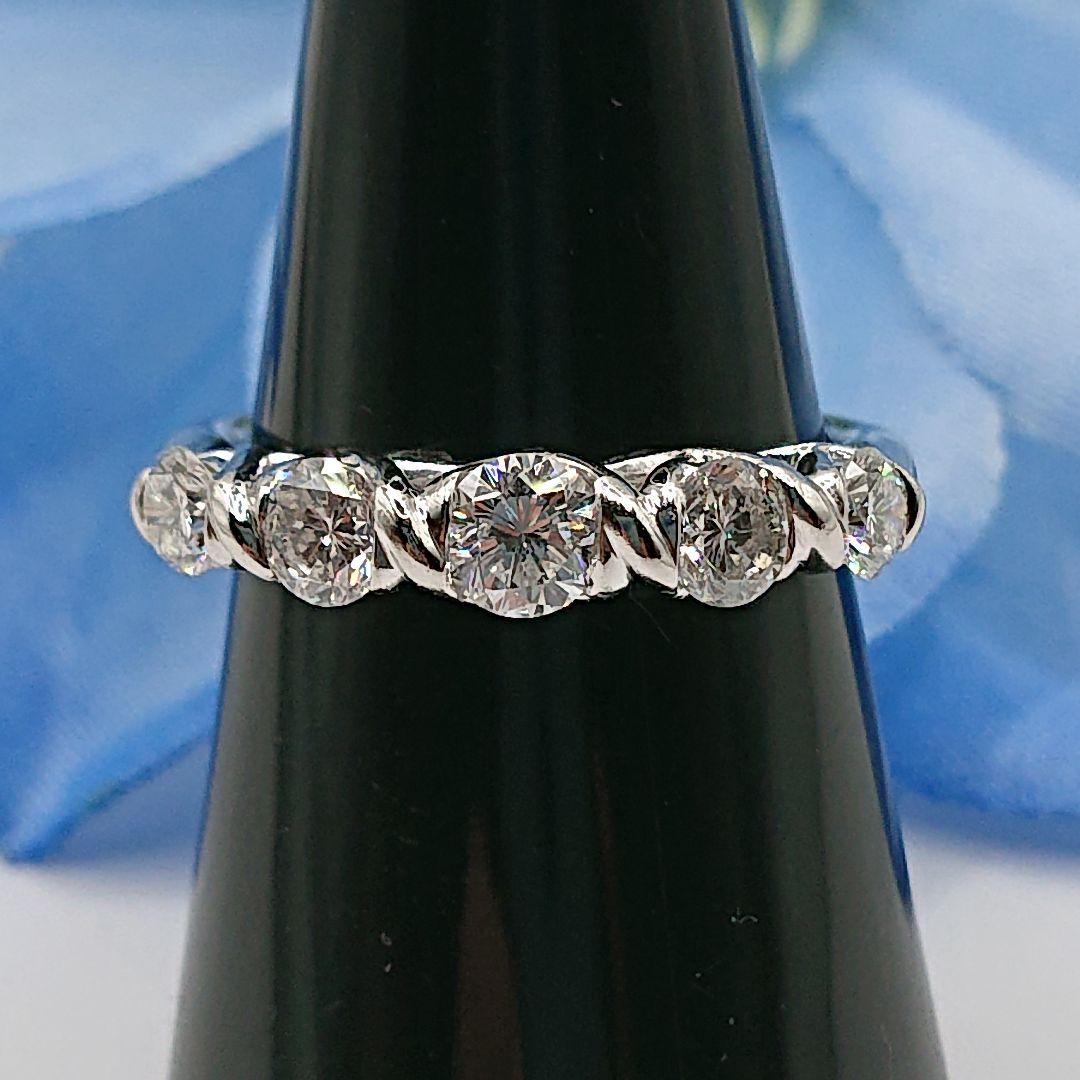 はる様1カラットUP 5粒 ツイスト天然ダイヤモンドリング エタニティPt900