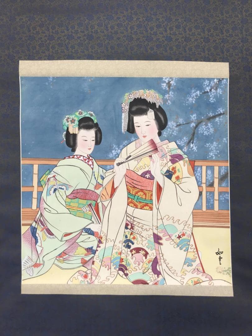 【真作】如雲/舞妓図/美人図/美人画/横物/掛軸/名家伝来/AC-540