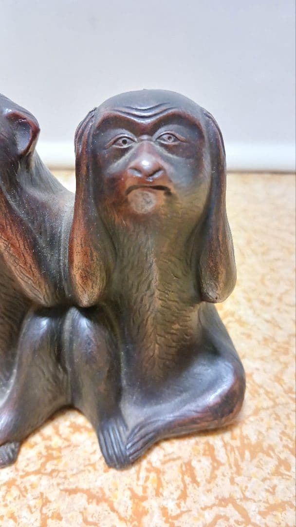 時代物 備前焼 三猿 置物 見ざる聞かざる言わざる 在銘 明治大正期 箱