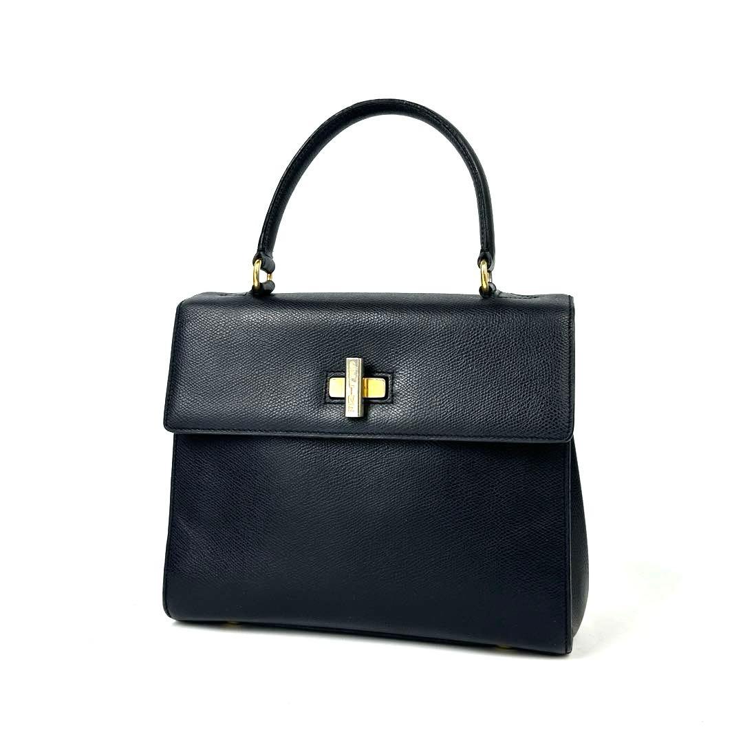 【美品】セリーヌ　ハンドバッグ　ターンロック　ゴールド金具　レザー　ブラック