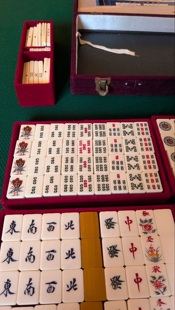 鶴一索　ミズノ丸一　ひまわり　背緑　27mm　＆東京麻雀　竹牌　チップ　セット