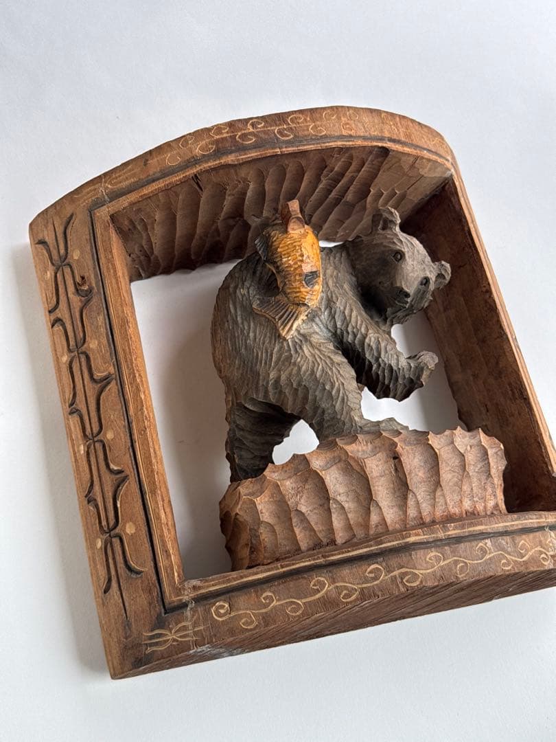 木彫り 熊 ガラス目 民芸品 工芸品 伝統工芸 アイヌ 八雲 レリーフ