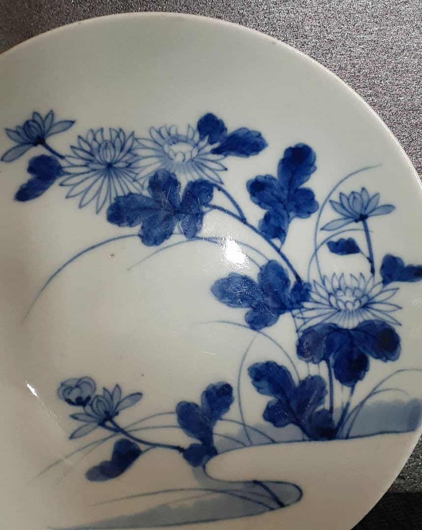 名品❗】 江戸時代後期後期鍋島藍鍋島花に唐草文径約20.9cm櫛高台皿