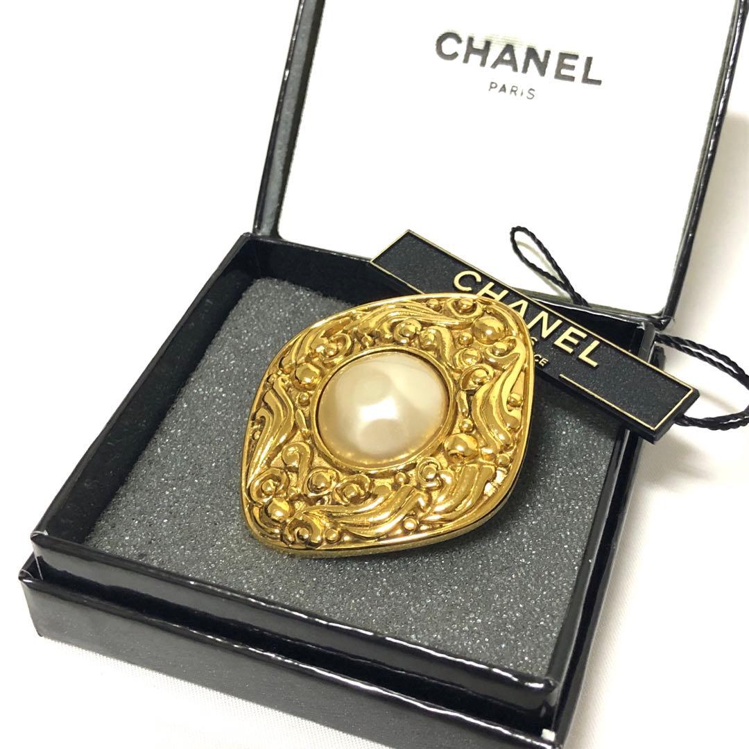 極美品 シャネル ブローチ イミテーションパール カメリア ゴールド