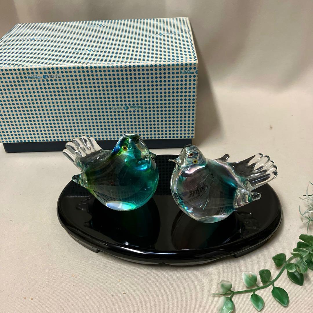 Multi Glass マルティグラス 鳥置物 ペア 伝統工芸 ガラス置物 - メルカリ