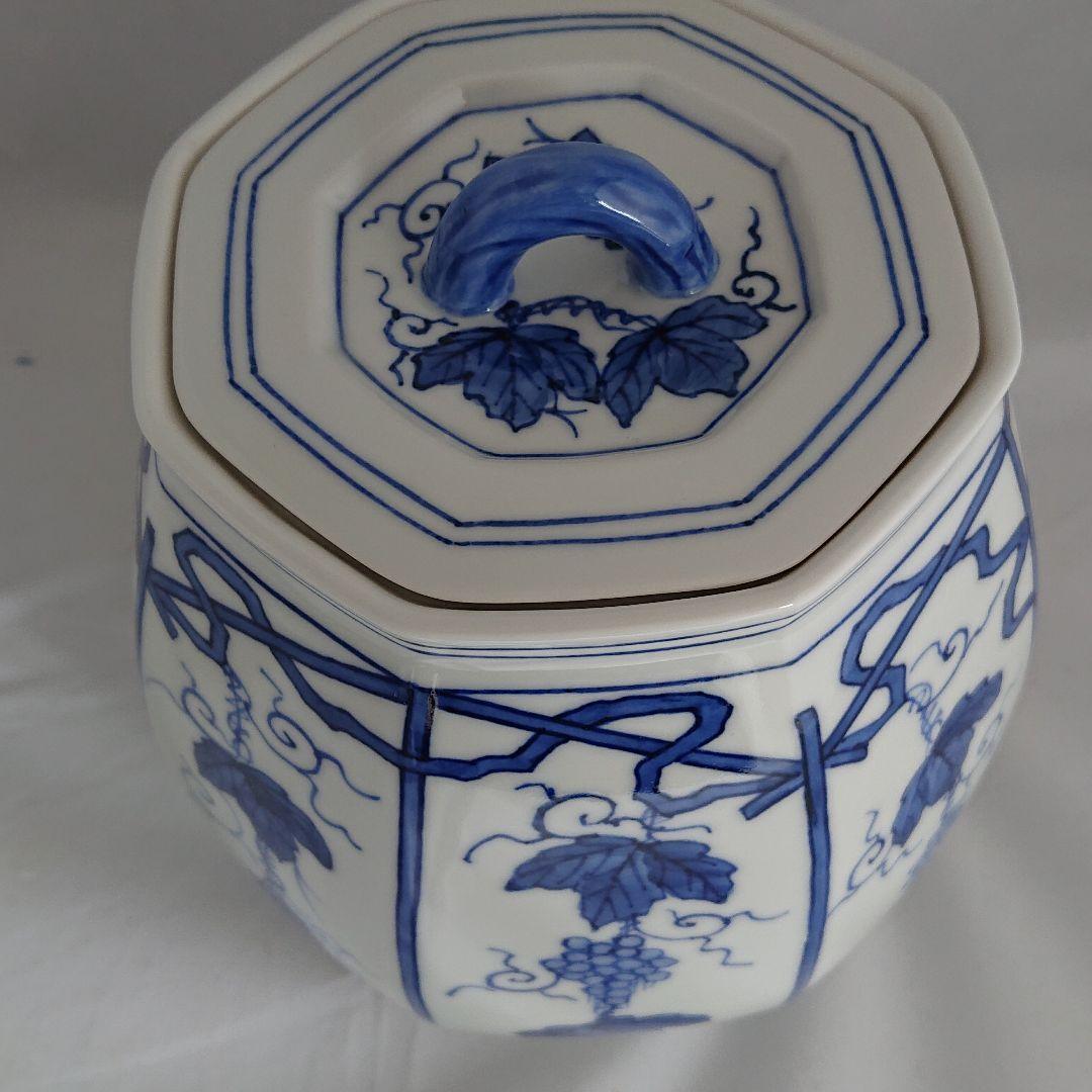 三代 西村徳泉 染付 セール 葡萄棚 水指 - 共箱 三代 西村徳泉 染付