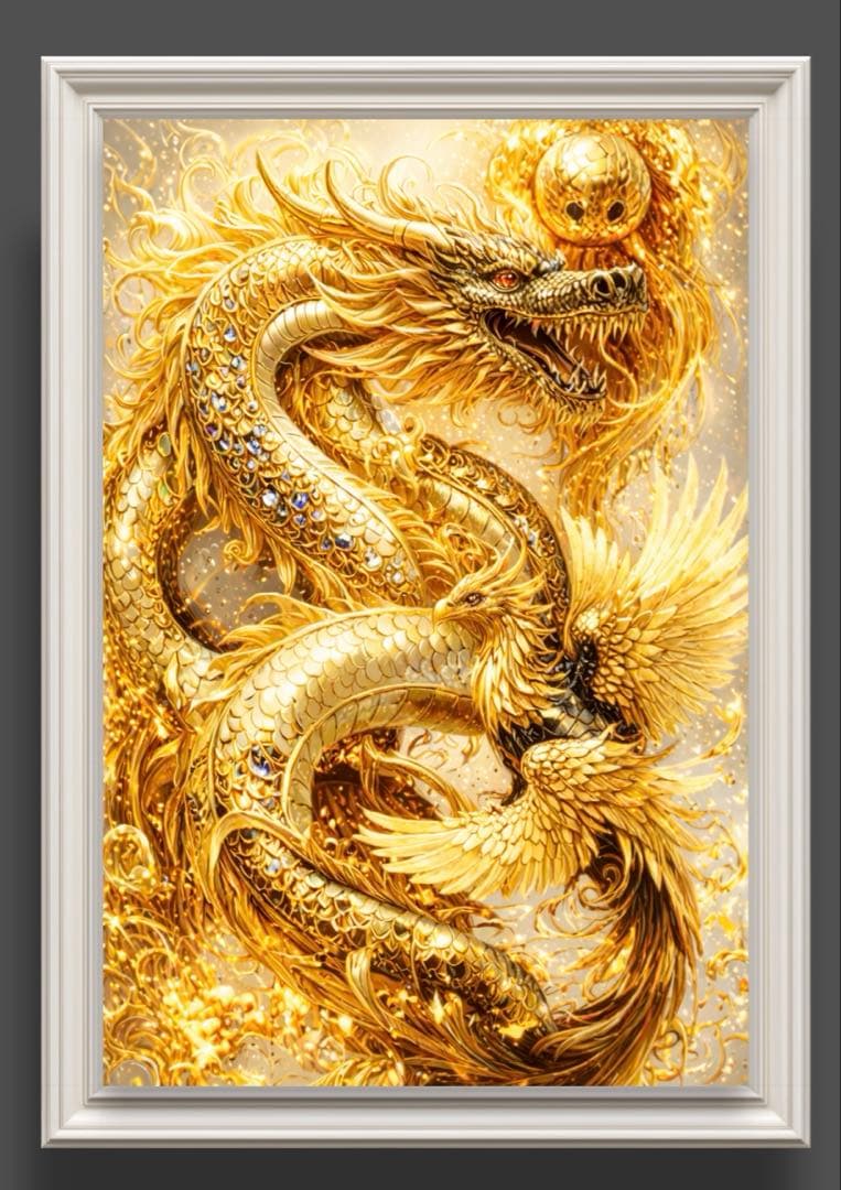 幸福と開運の竜と鳳凰 額縁付きグラフィックアート - メルカリ