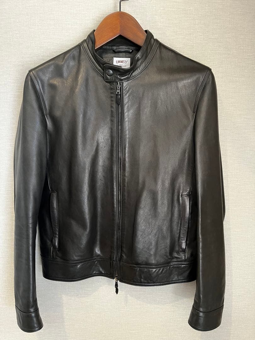 EMMETI JURI ラムレザーシングルライダースジャケット ブラック 48