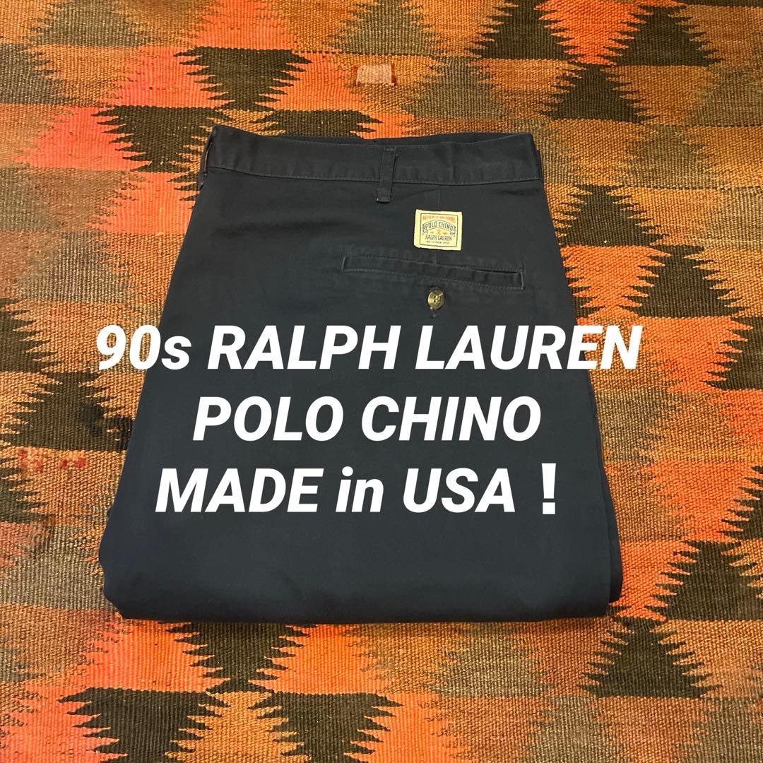 【USA製】90s ラルフローレン ポロチノ 初期タグ ネイビー W40L29 90s ラルフローレン ポロチノ 初期 四角タグ 2タック ネイビー W29