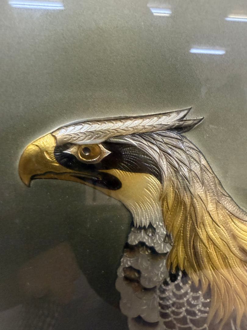 中村春山 彫金 額装 金彩 鷹図 額サイズ 55cm 72cm