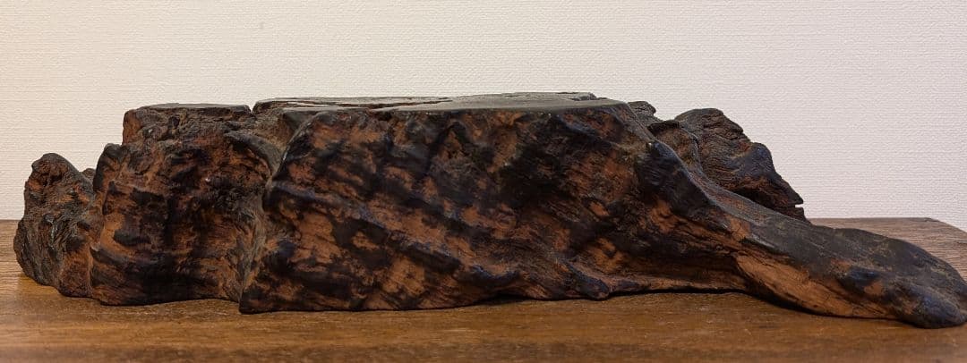 枯木 古木 木製仏像台 黒漆塗り 波濤彫刻 古美術 骨董