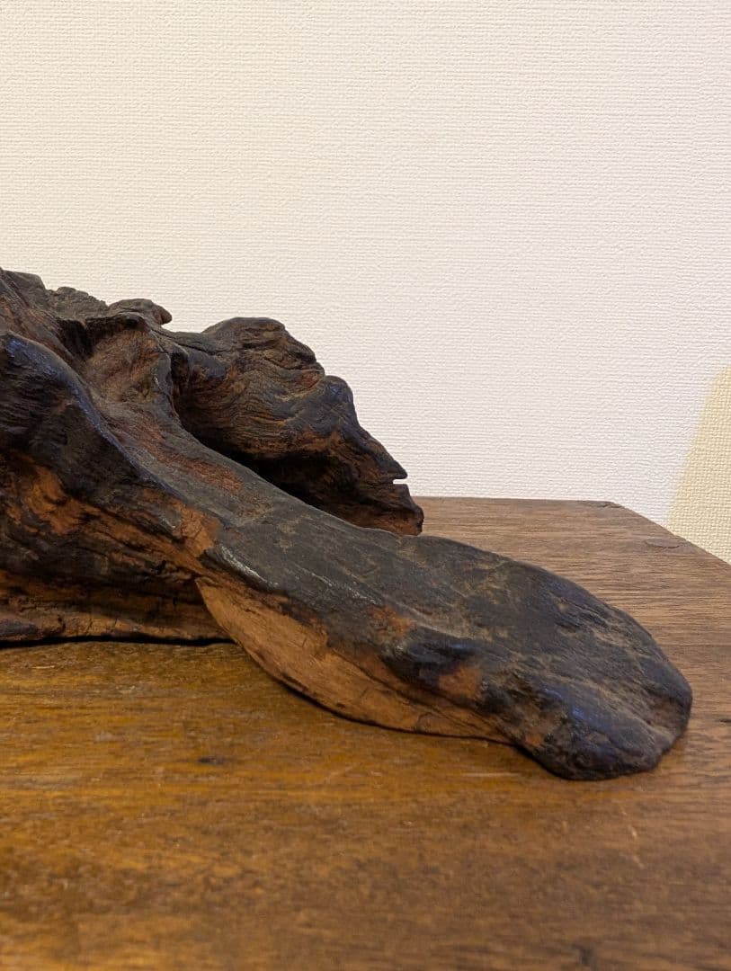 枯木 古木 木製仏像台 黒漆塗り 波濤彫刻 古美術 骨董
