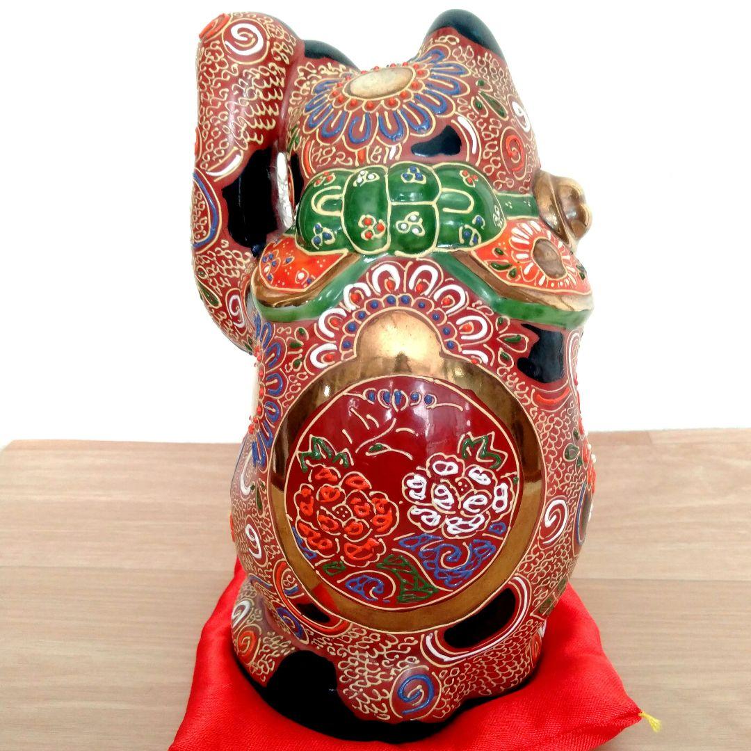 九谷焼　八橋窯　招き猫　7号 (20cm)　美品　縁起物　左手　千客万来